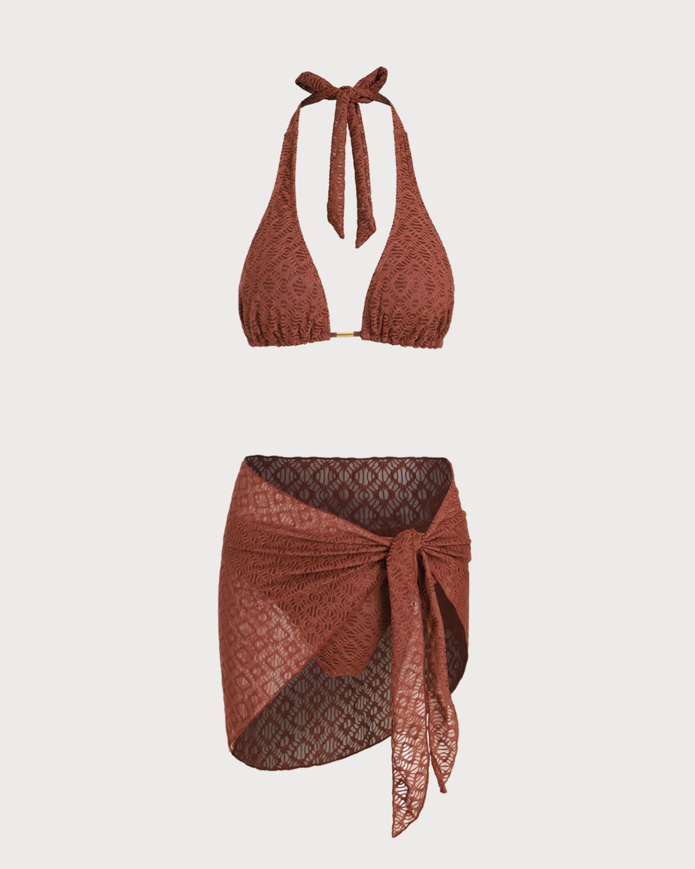 Jacquard-bikinit, kolmiosainen setti, ruskea
