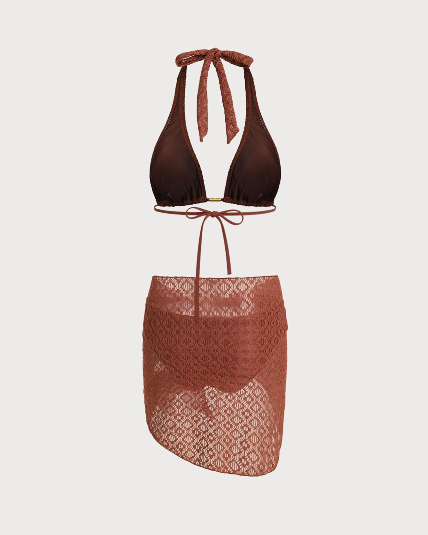 Jacquard-bikinit, kolmiosainen setti, ruskea