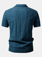Laivastonsininen geometrinen jacquard-pikeepaita takaa