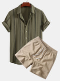 Setti: geometrinen jacquard-nappipaita ja kreppipintaiset shortsit