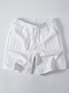 White cable-jacquard drawstring shorts, front product view
