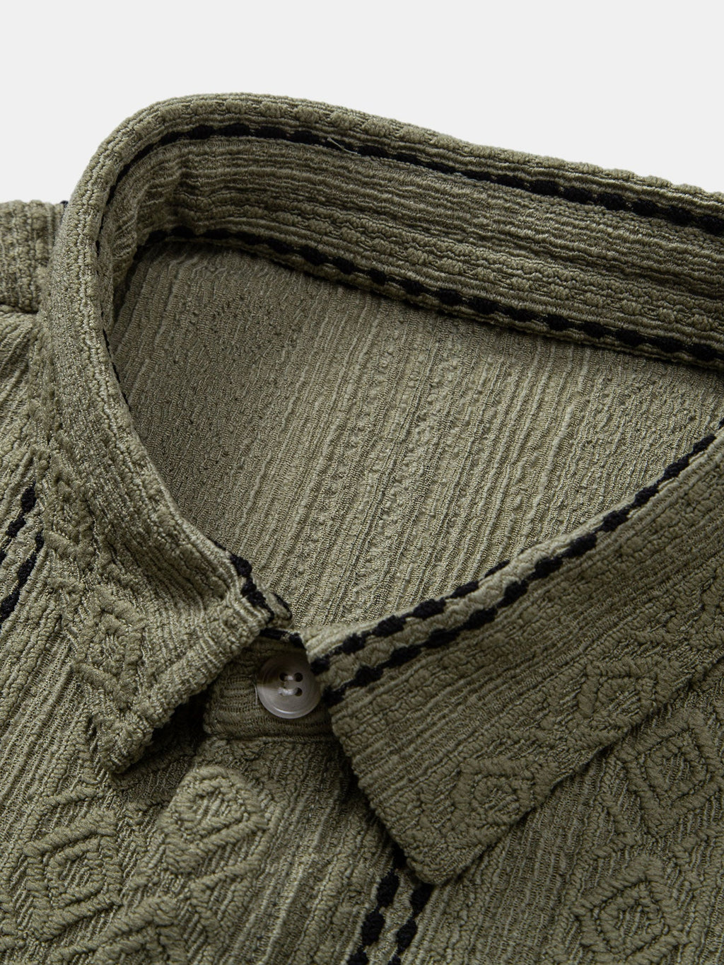 Setti: geometrinen jacquard-nappipaita ja kreppipintaiset shortsit