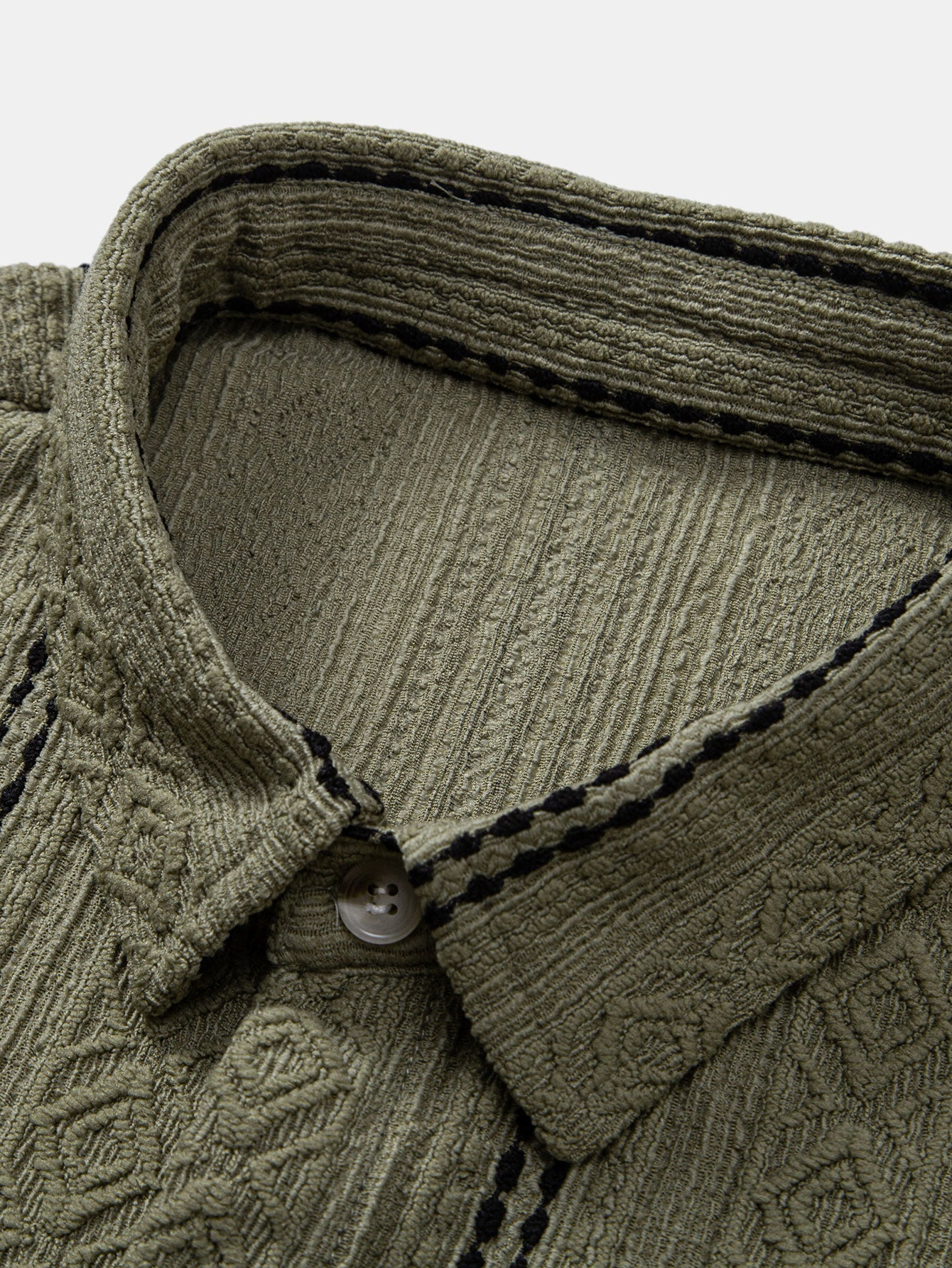 Setti: geometrinen jacquard-nappipaita ja kreppipintaiset shortsit