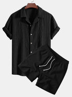 Setti: jacquard-paita kuubalaisella kauluksella ja kreppipintaiset shortsit