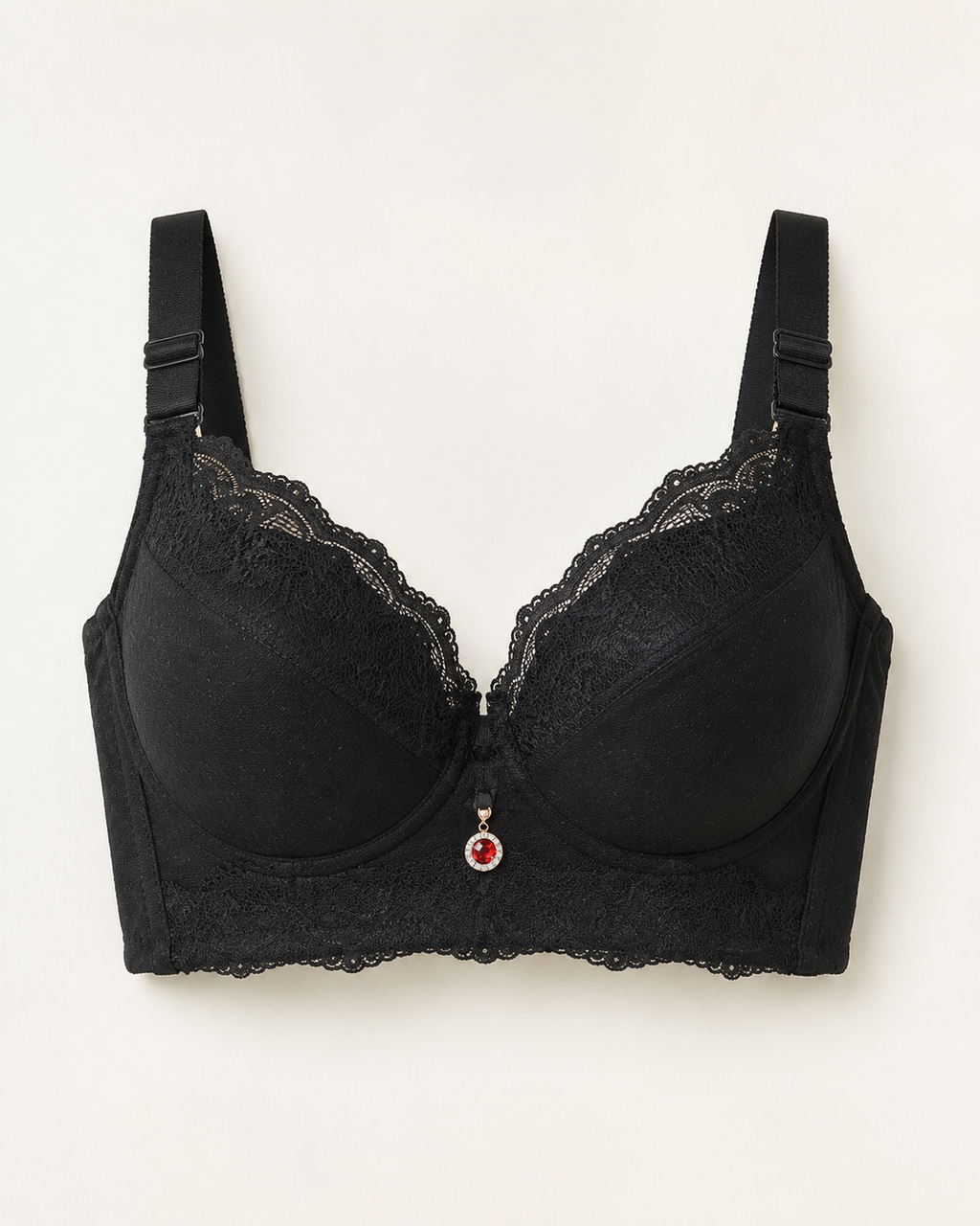 Highly supportive longline bra in black, product-only studio view