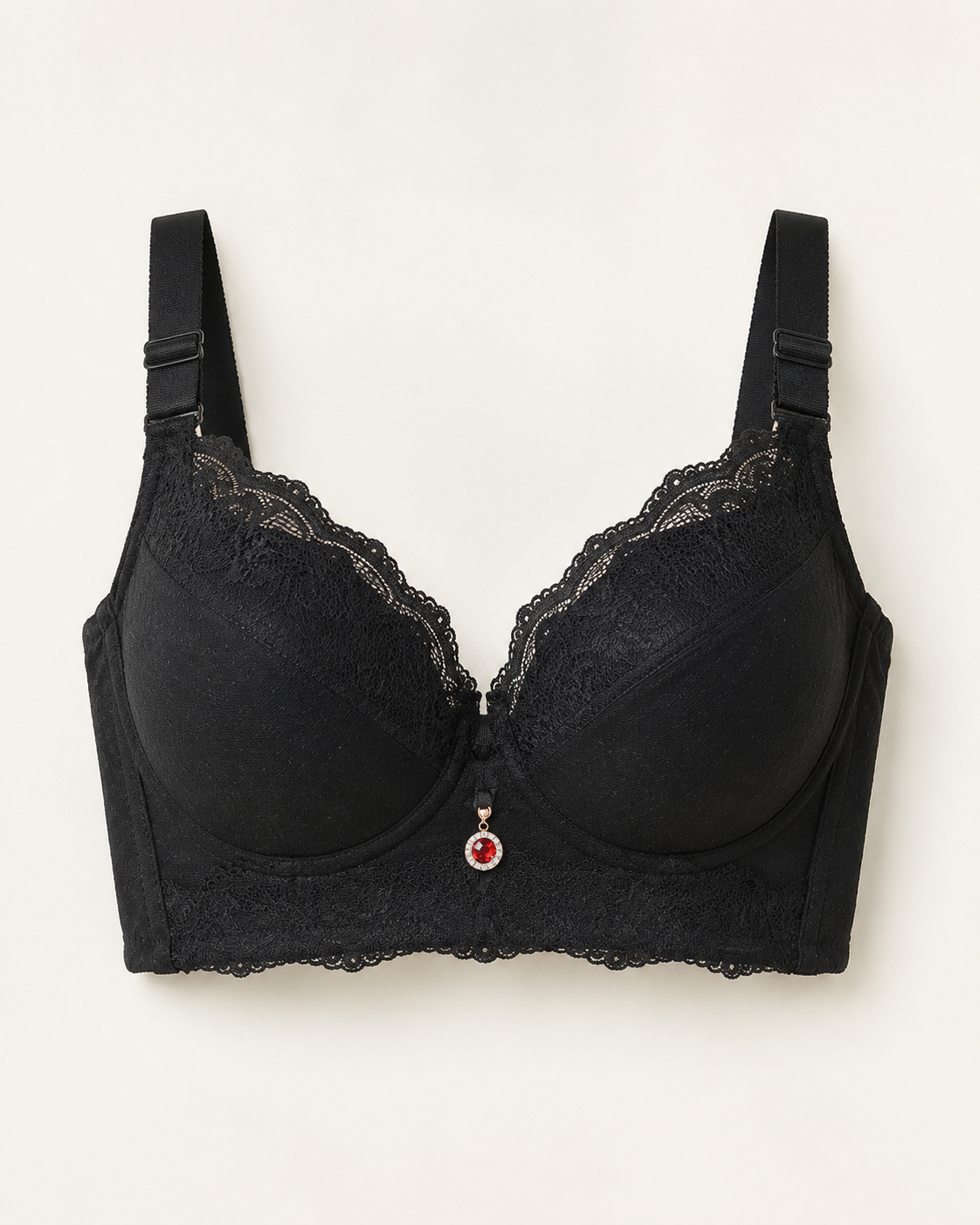 Highly supportive longline bra in black, product-only studio view