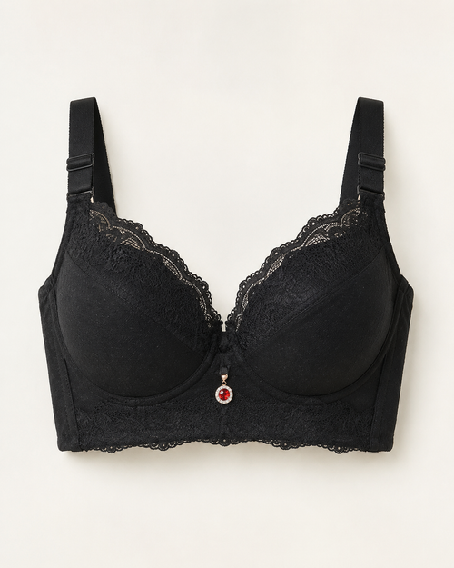 Highly supportive longline bra in black, product-only studio view