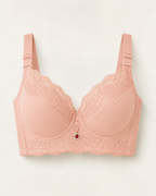 Highly supportive longline bra in peach pink, product-only studio view