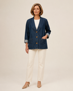 Casaco de ganga feminino azul-escuro em modelo