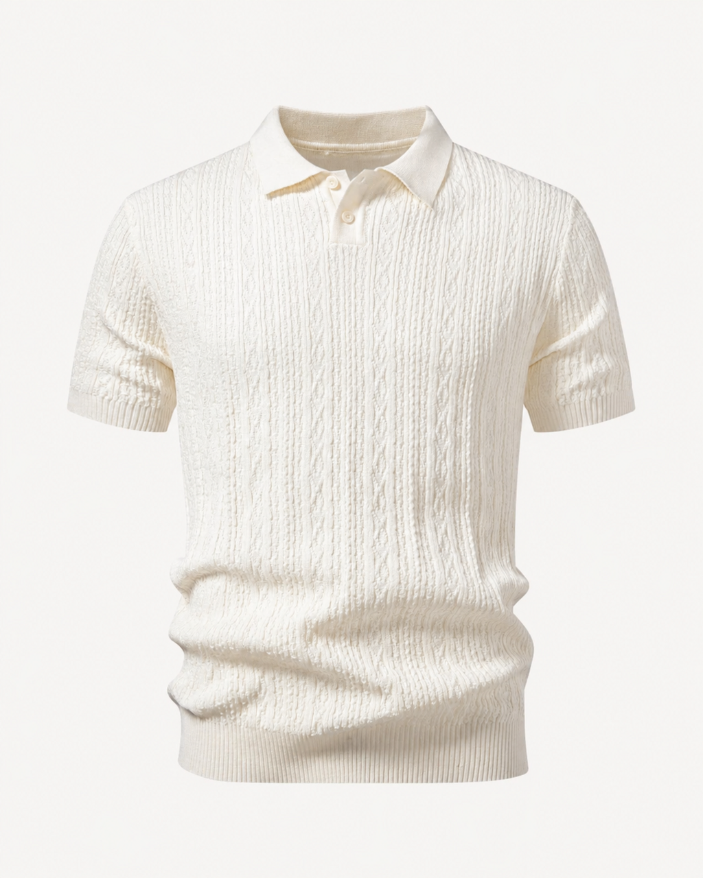 Beige geometrinen jacquard-neulepikeepaita, tekninen tuotekuva