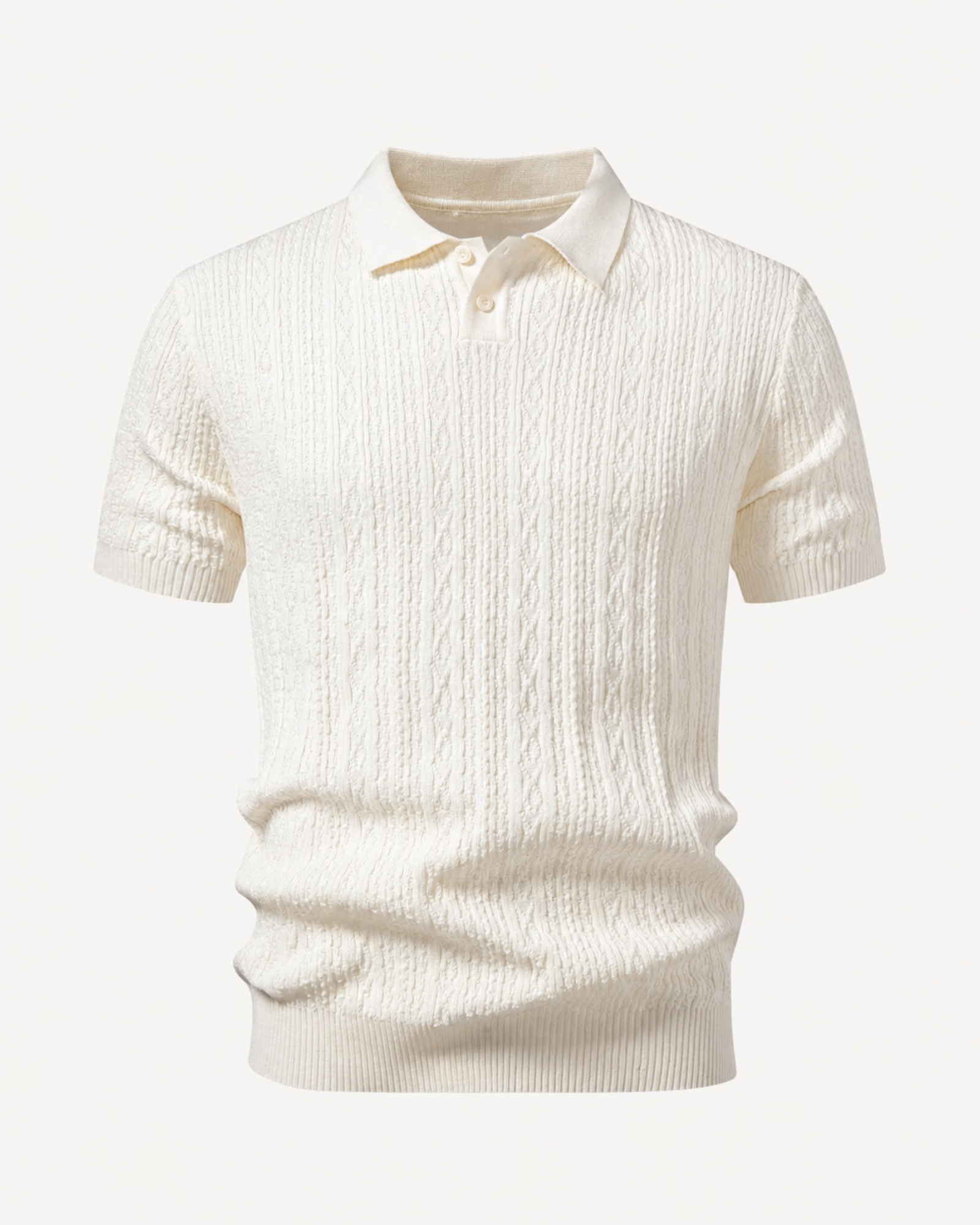 Beige geometrinen jacquard-neulepikeepaita, tekninen tuotekuva