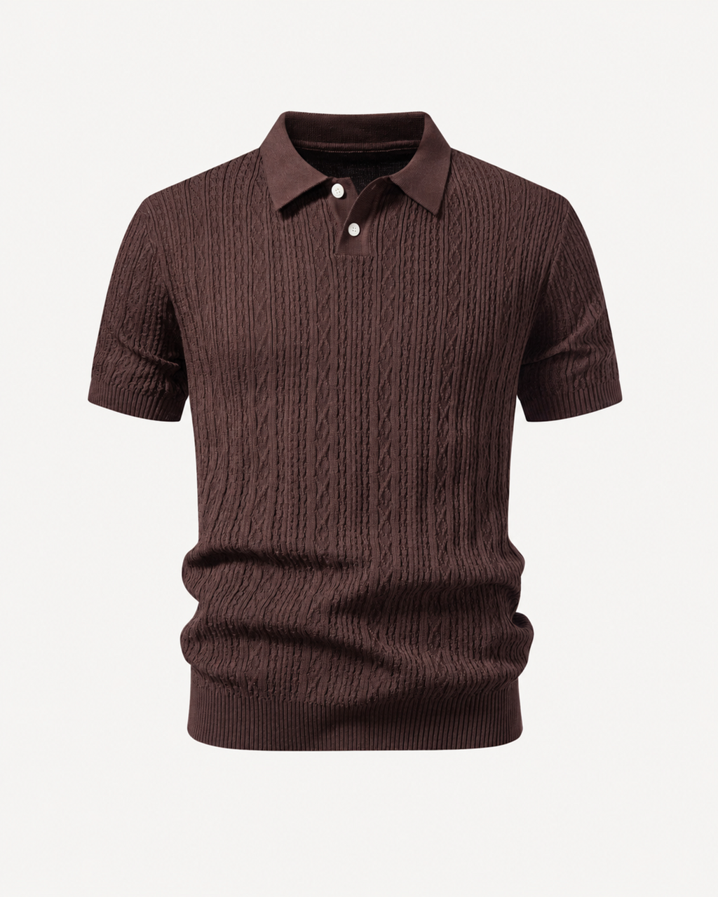 Kahvinruskea geometrinen jacquard-neulepikeepaita, tekninen tuotekuva