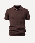 Kahvinruskea geometrinen jacquard-neulepikeepaita, tekninen tuotekuva