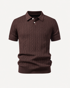 Kahvinruskea geometrinen jacquard-neulepikeepaita, tekninen tuotekuva
