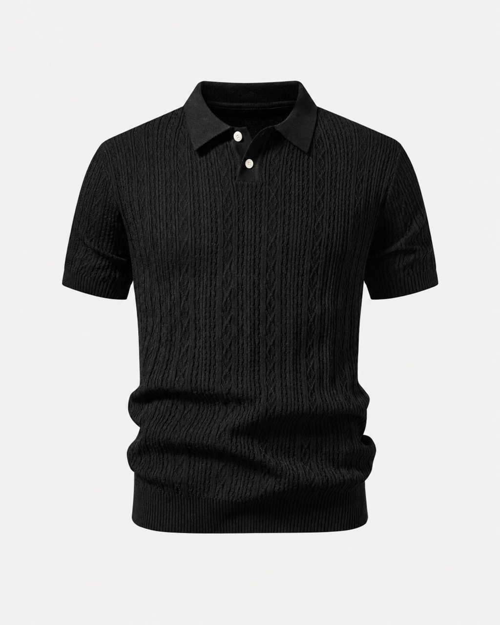 Musta geometrinen jacquard-neulepikeepaita, tekninen tuotekuva