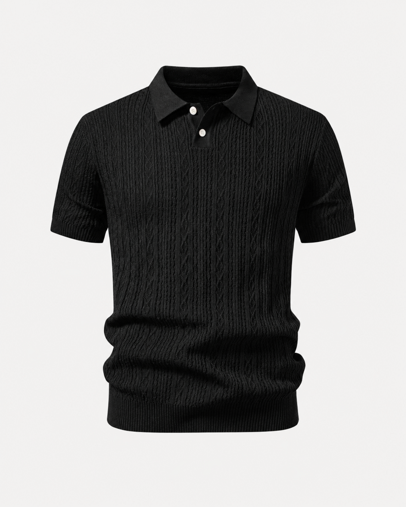Musta geometrinen jacquard-neulepikeepaita, tekninen tuotekuva