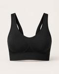 Breathable seamless sports bra in black, product-only studio view