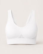 Breathable seamless sports bra in white, product-only studio view