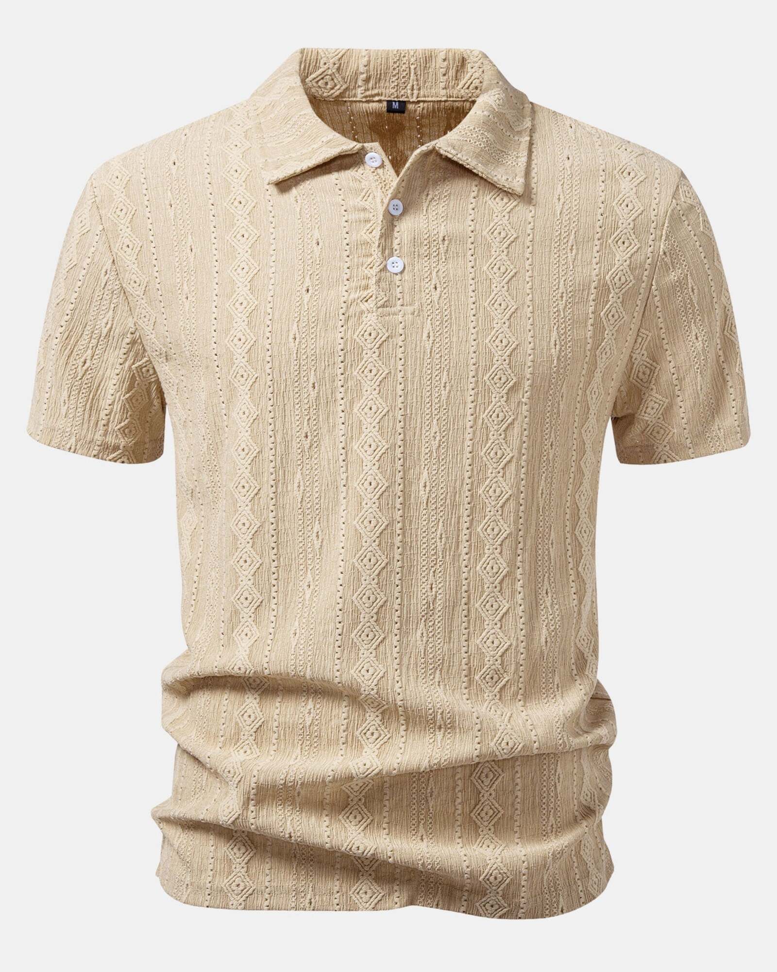 Beige geometrinen jacquard-pikeepaita edestä