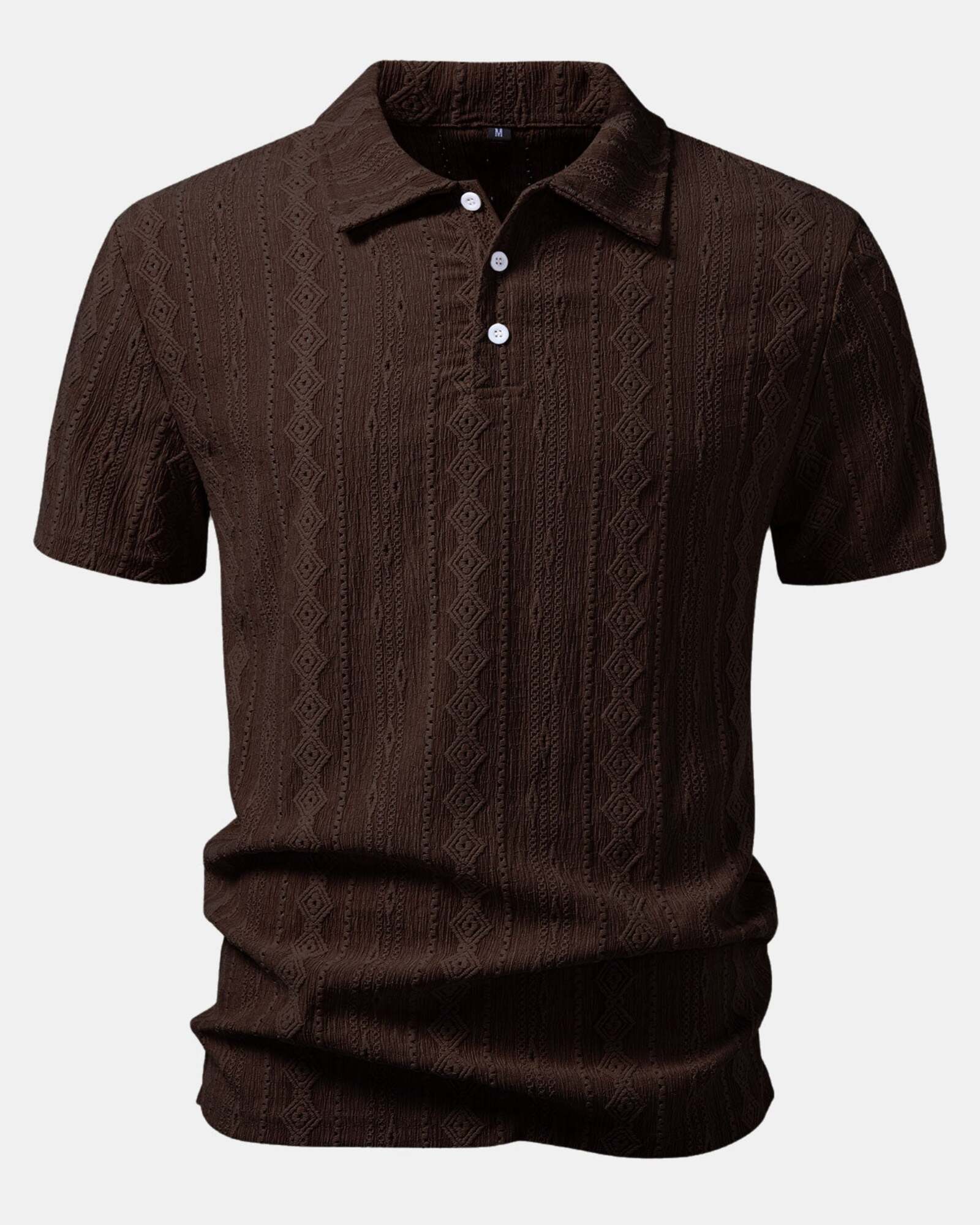 Kahvinruskea geometrinen jacquard-pikeepaita edestä