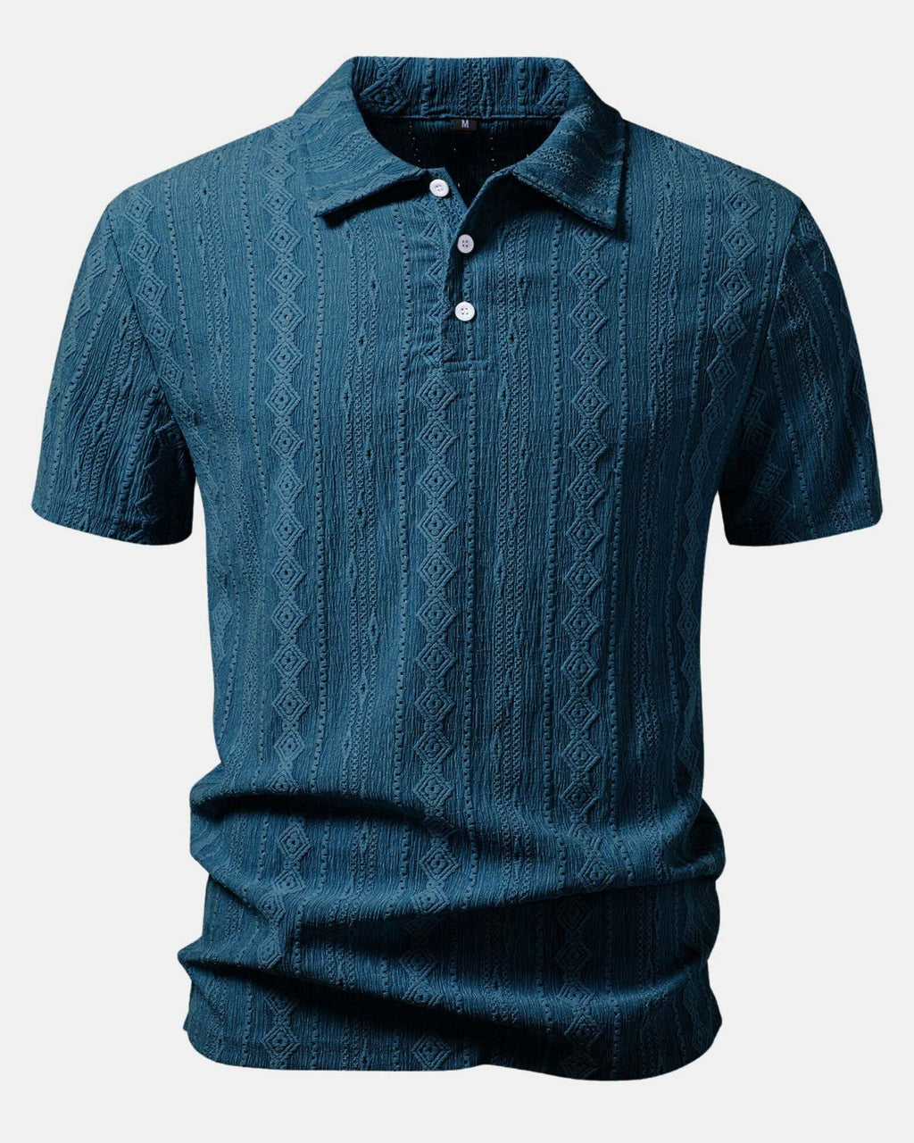 Laivastonsininen geometrinen jacquard-pikeepaita edestä