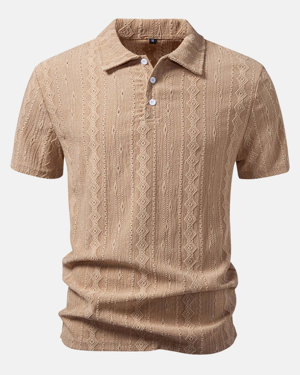 Vaaleanruskea geometrinen jacquard-pikeepaita edestä