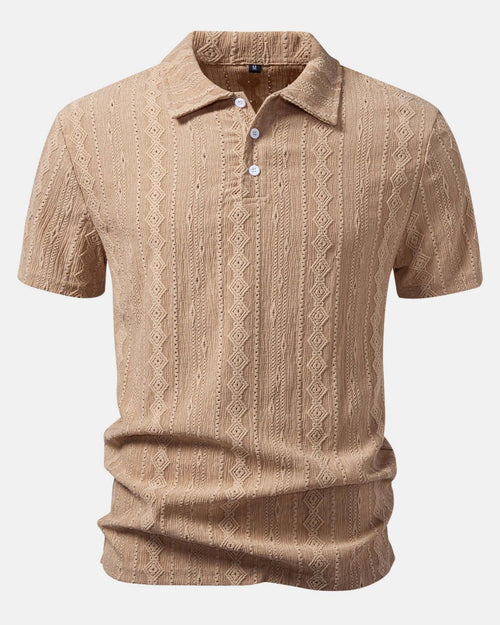 Vaaleanruskea geometrinen jacquard-pikeepaita edestä