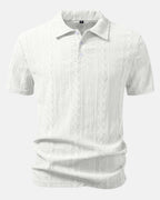 Valkoinen geometrinen jacquard-pikeepaita edestä