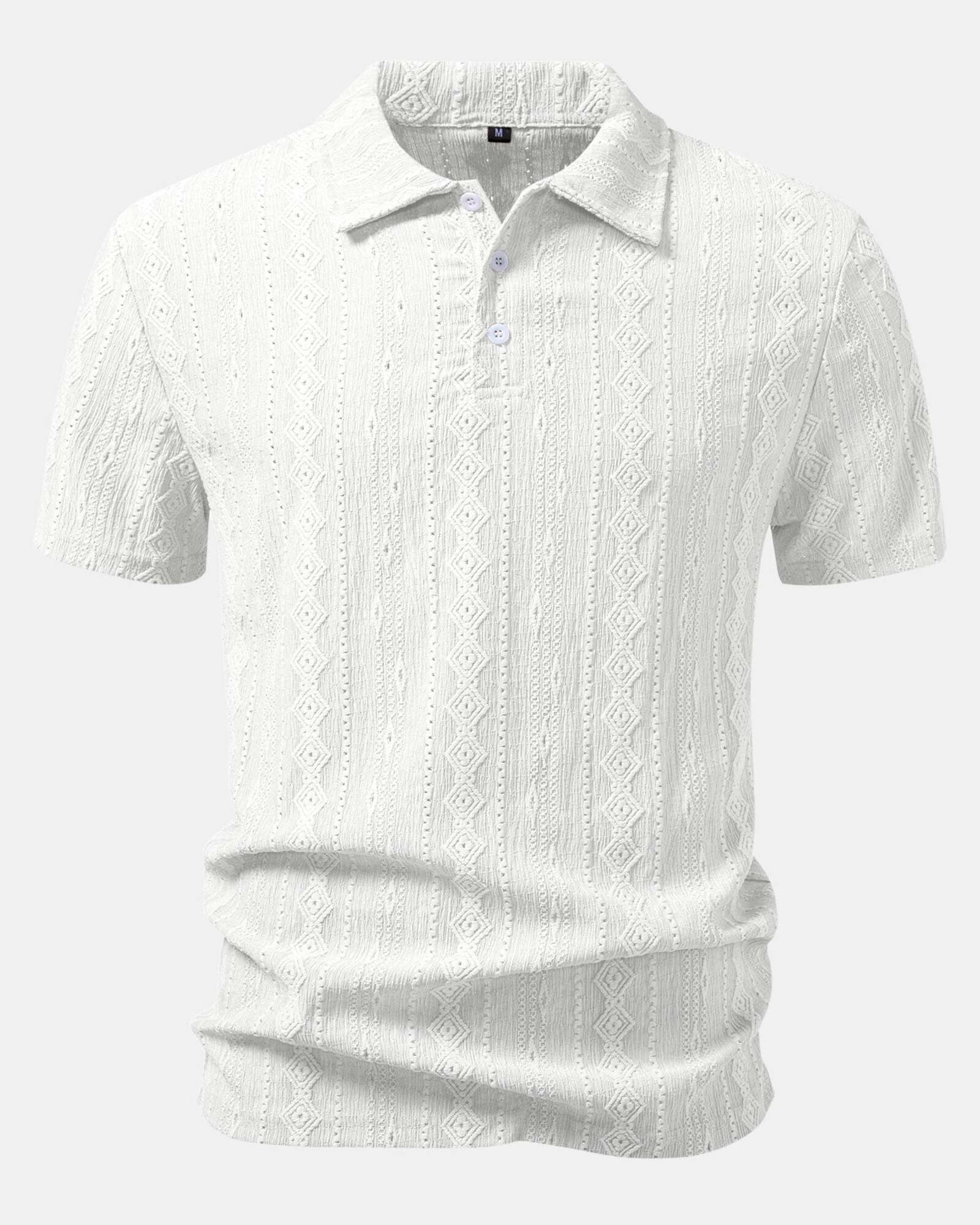 Valkoinen geometrinen jacquard-pikeepaita edestä