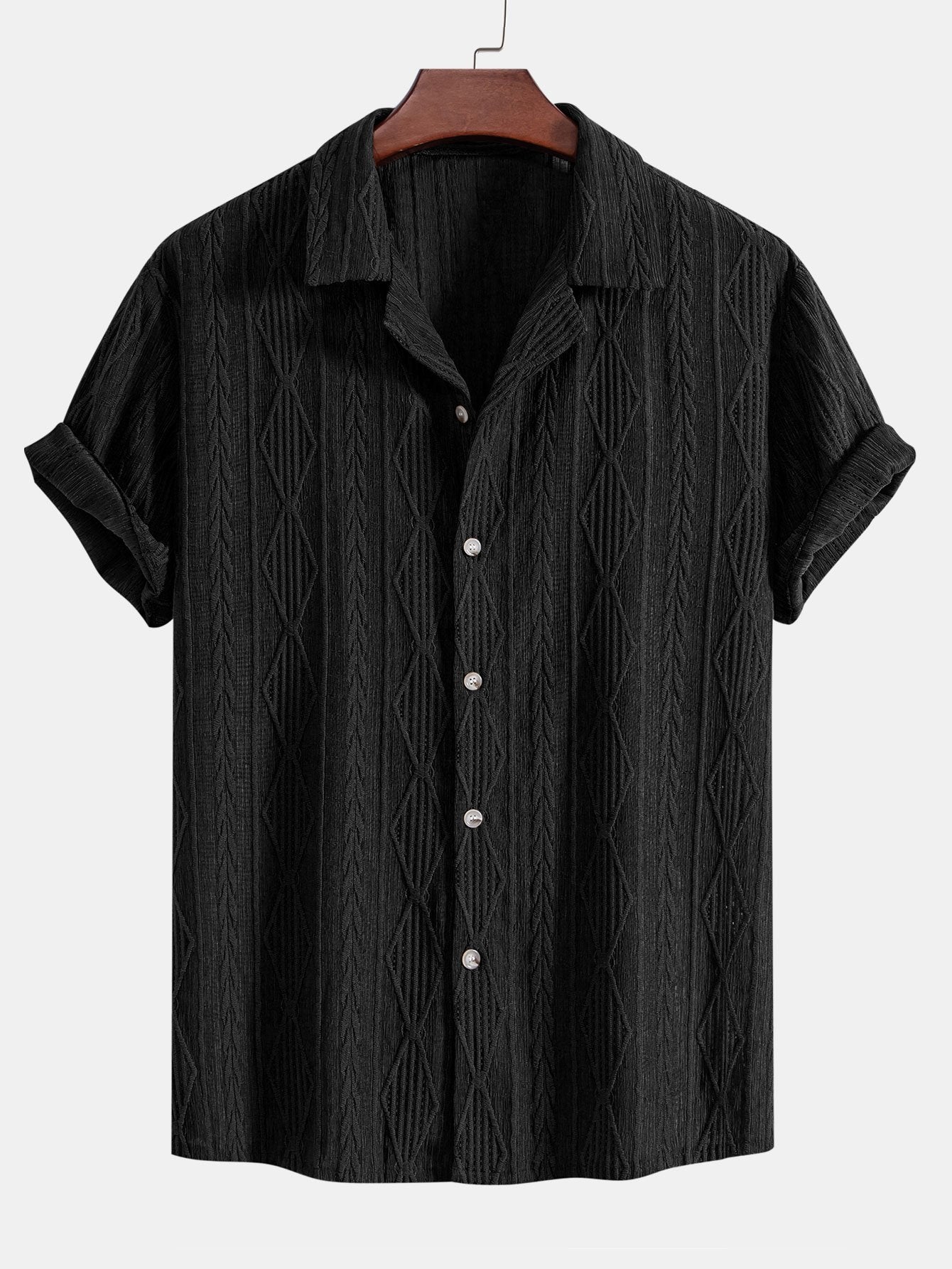 Setti: jacquard-paita kuubalaisella kauluksella ja kreppipintaiset shortsit
