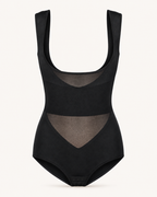 Musta avoimen rinnan muotoileva bodysuit, tekninen tuotekuva