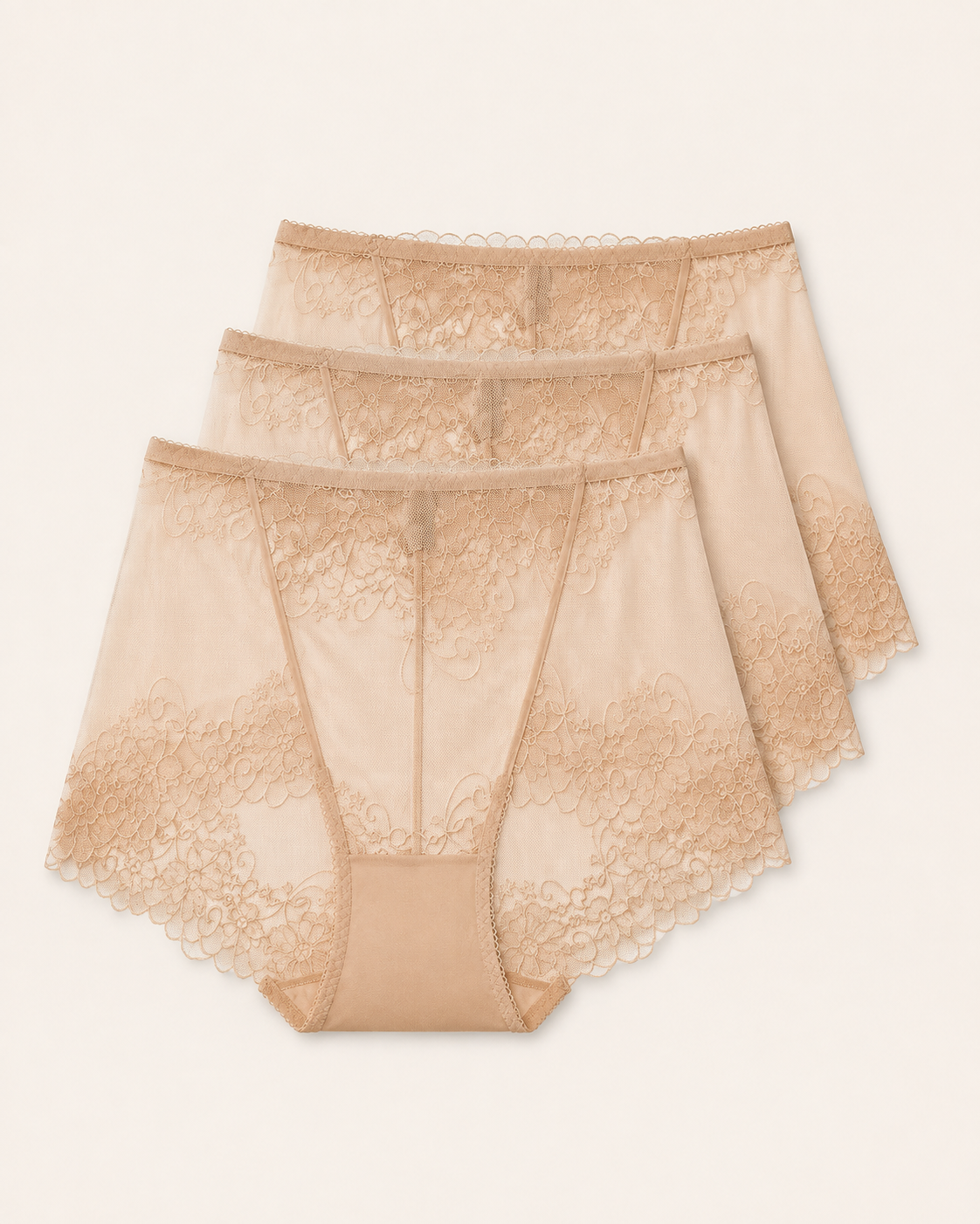 Conjunto de três cuecas boxer de renda nude
