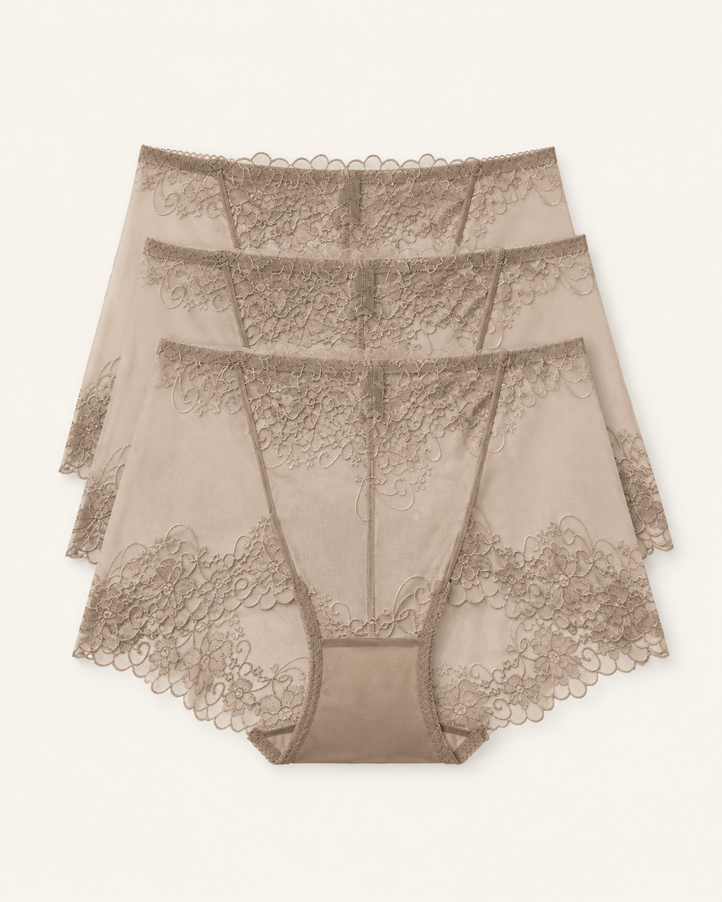 Conjunto de três cuecas boxer de renda caqui