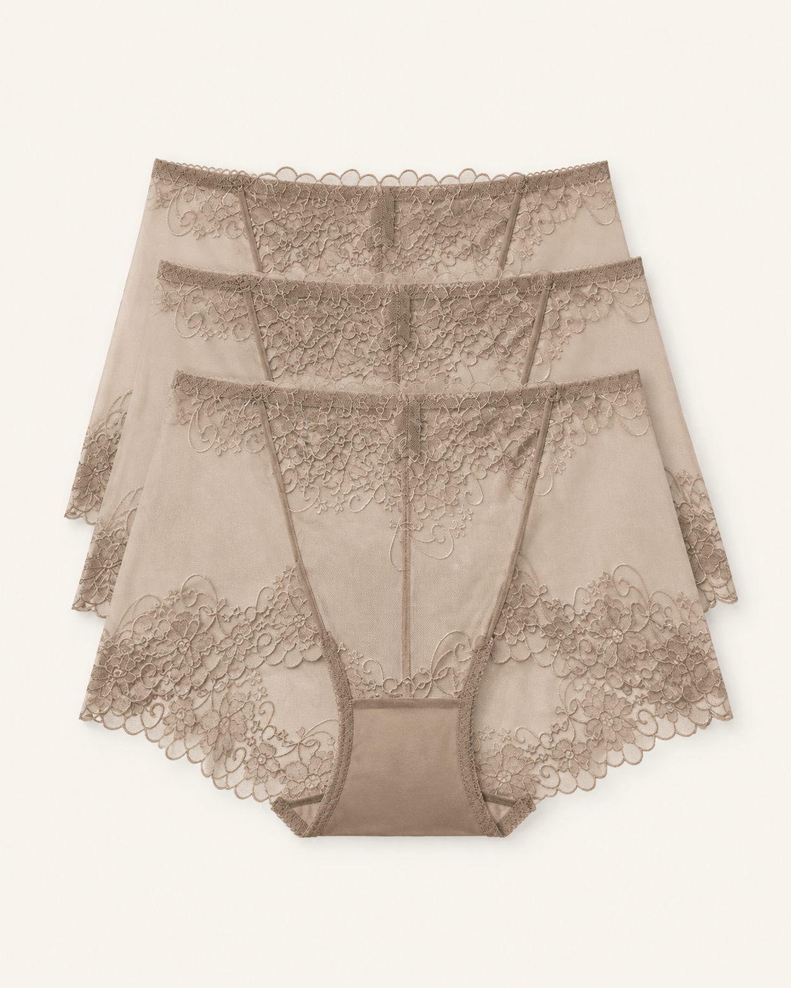 Conjunto de três cuecas boxer de renda caqui