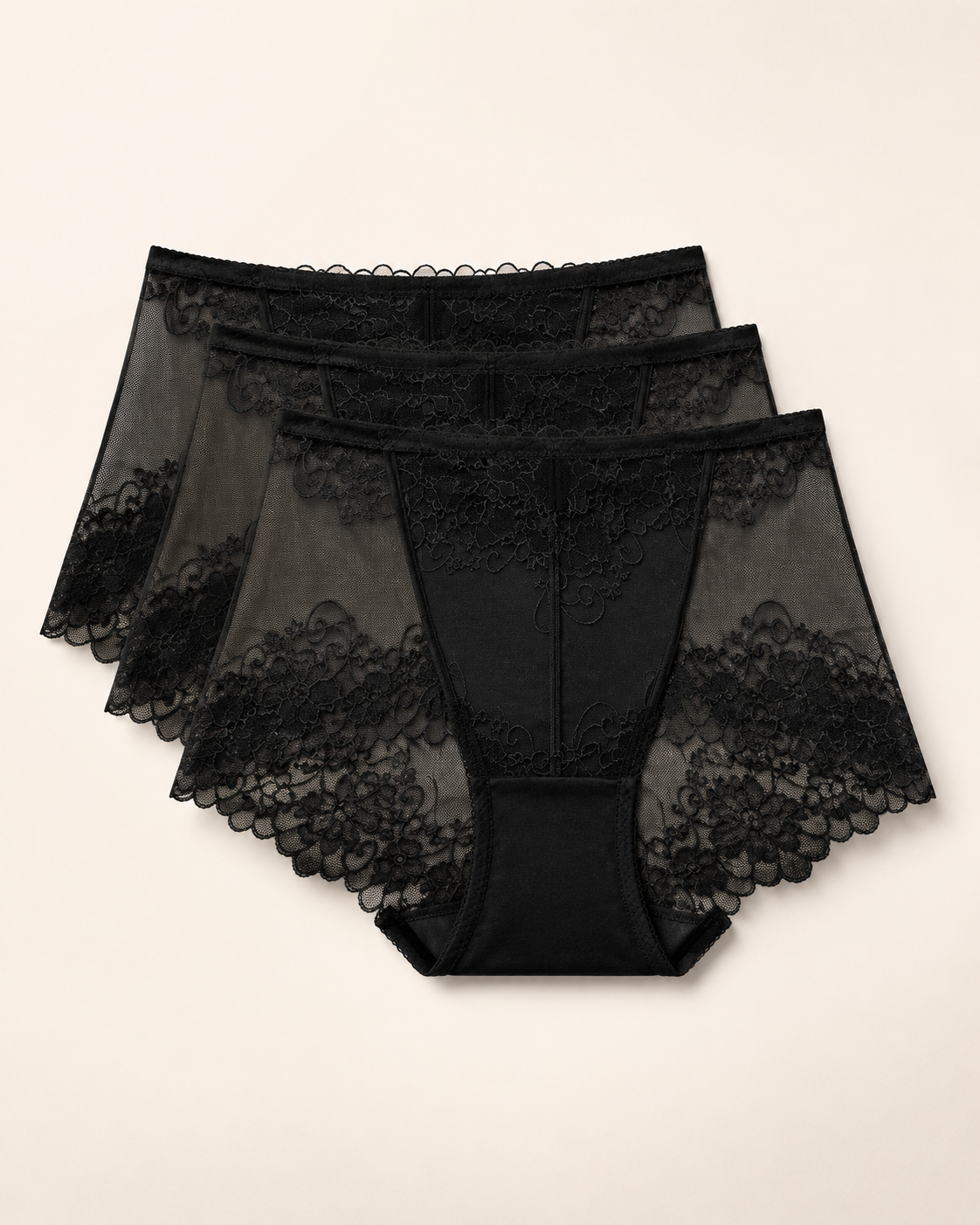 Conjunto de três cuecas boxer de renda pretas