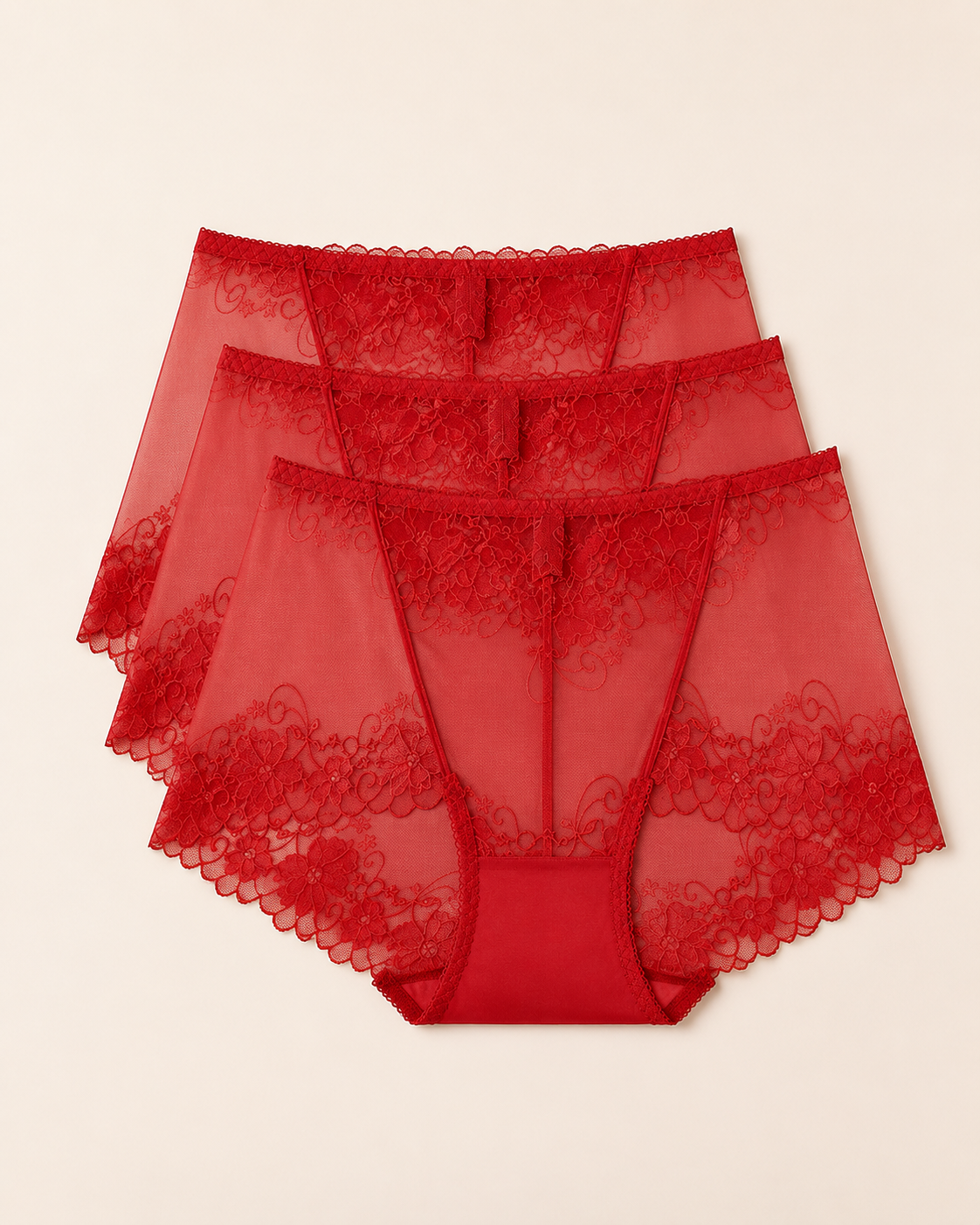Conjunto de três cuecas boxer de renda vermelhas