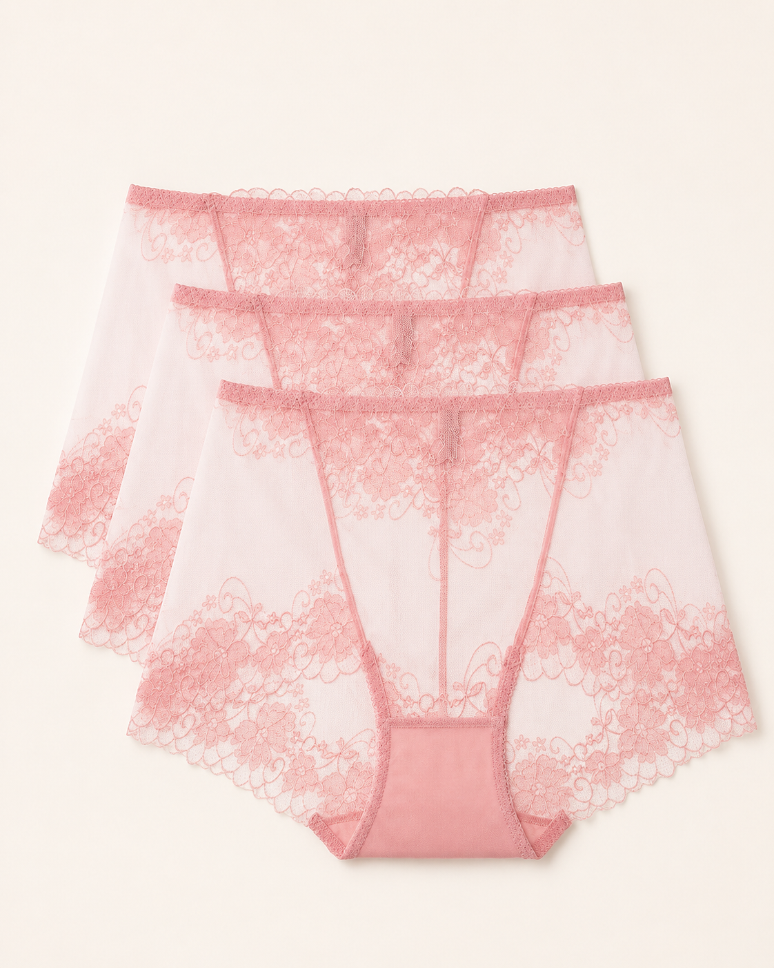 Conjunto de três cuecas boxer de renda rosa