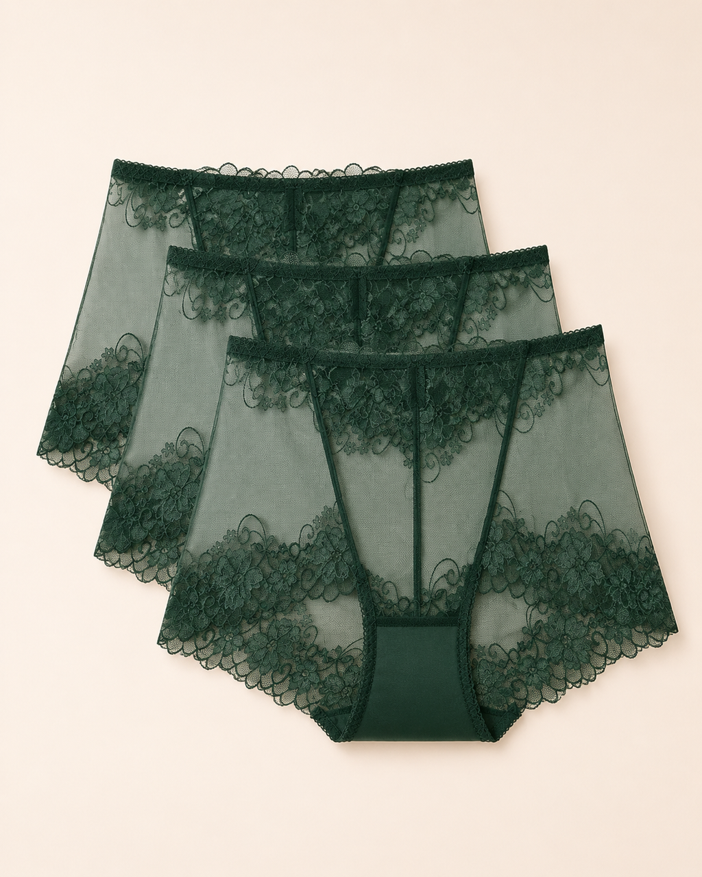 Conjunto de três cuecas boxer de renda verdes