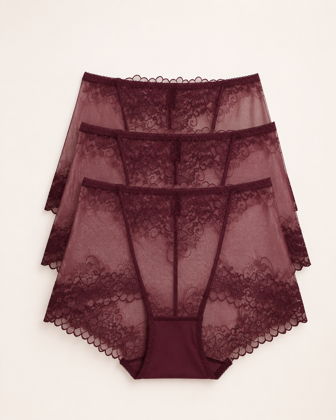 Conjunto de três cuecas boxer de renda bordô