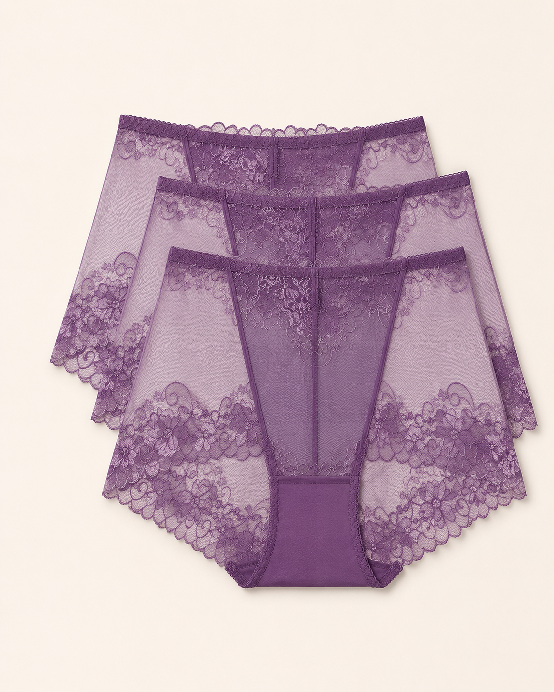 Conjunto de três cuecas boxer de renda roxas