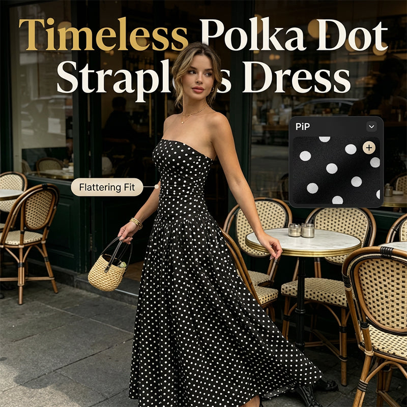 Naisten pilkullinen olkaimeton mekko