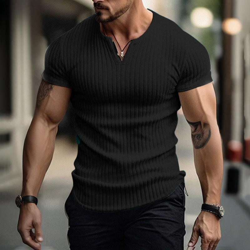 Yksivärinen slim fit Henley-paita miehille