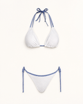 Valkoinen teksturoitu halterneck-bikini sinivalkoisilla ruutuatiljoilla, tekninen tuotekuva