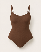 Seamless shaping bodysuit in cocoa brown, product-only studio view
