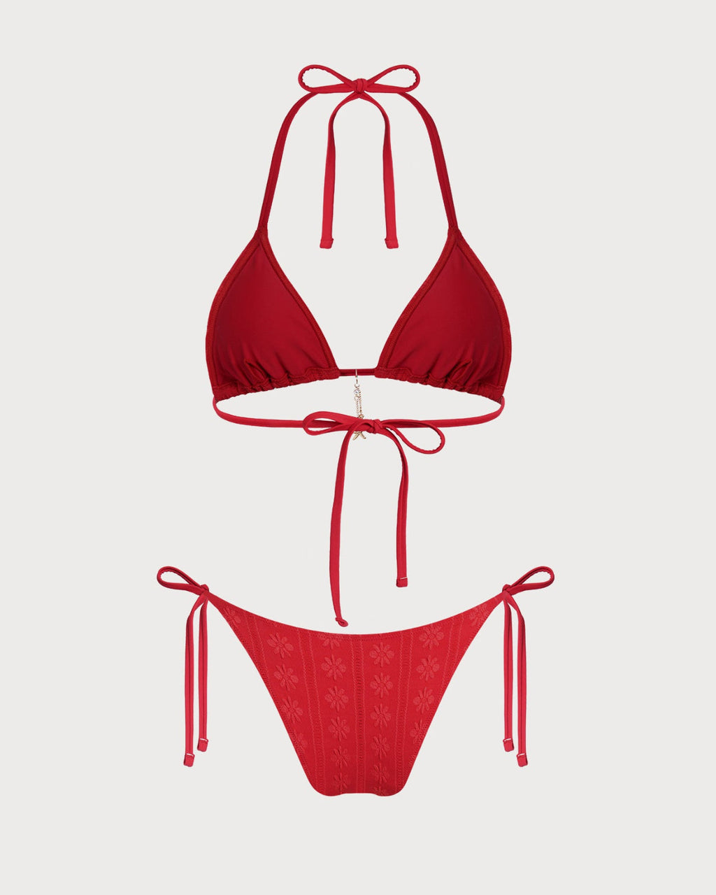 Jacquard-halterneck-bikinit nyörikiristyksellä, punainen