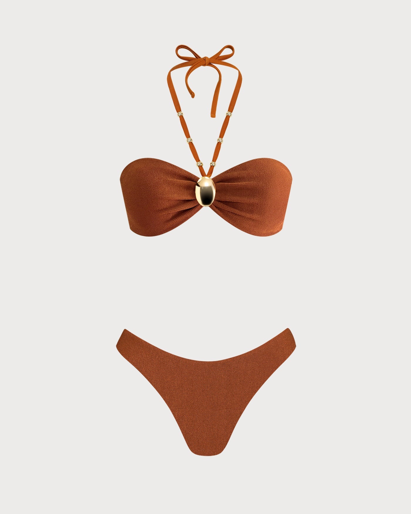 Strukturoidut bandeau-bikinit halterneckillä, ruskea