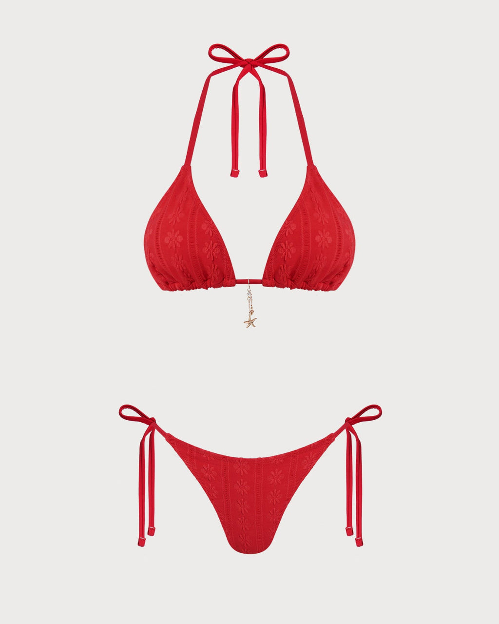Jacquard-halterneck-bikinit nyörikiristyksellä, punainen