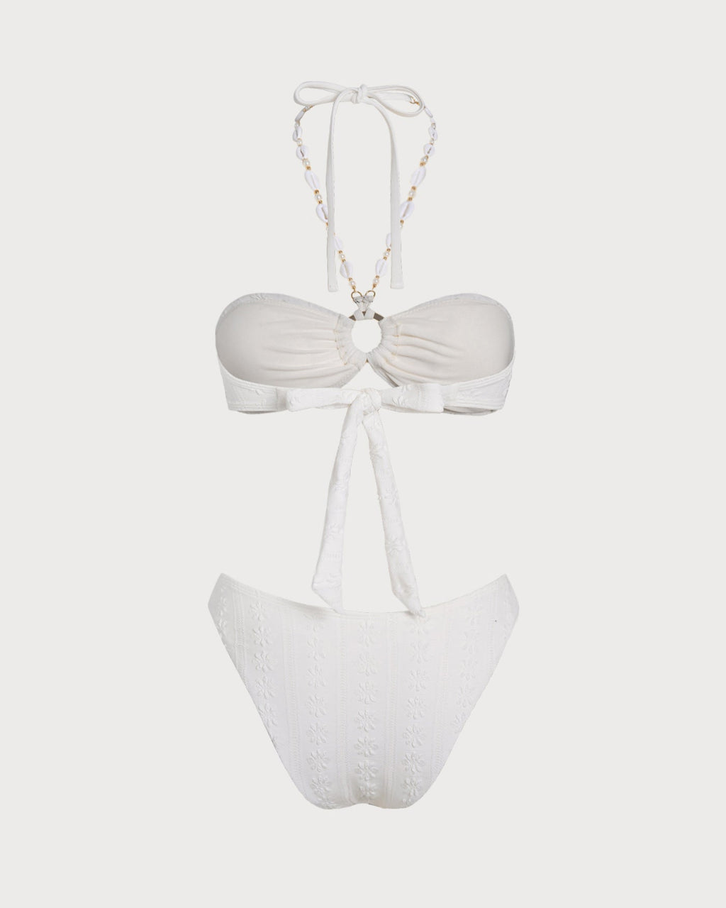 Jacquard-bandeau-bikinit halterneckillä, valkoinen