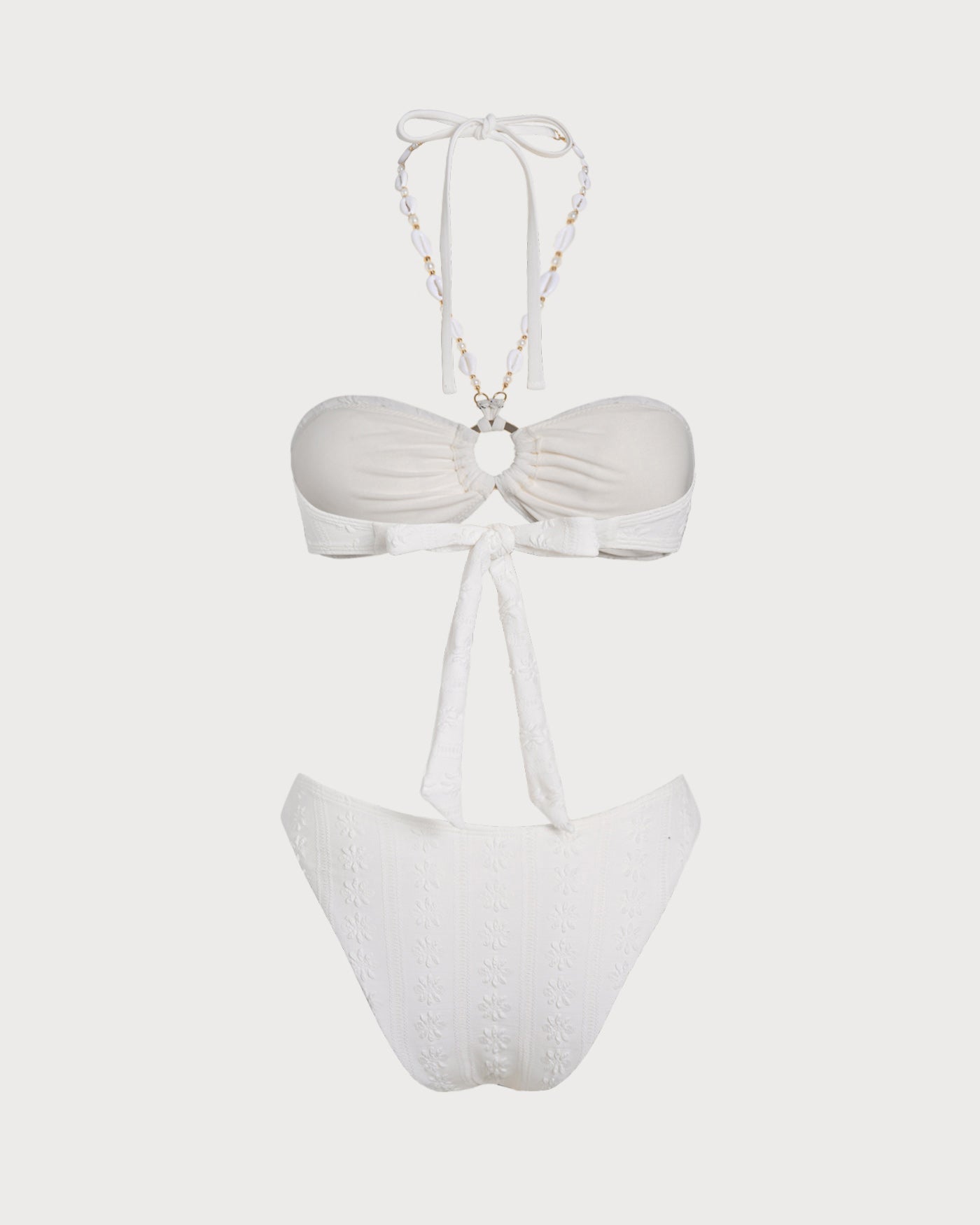 Jacquard-bandeau-bikinit halterneckillä, valkoinen