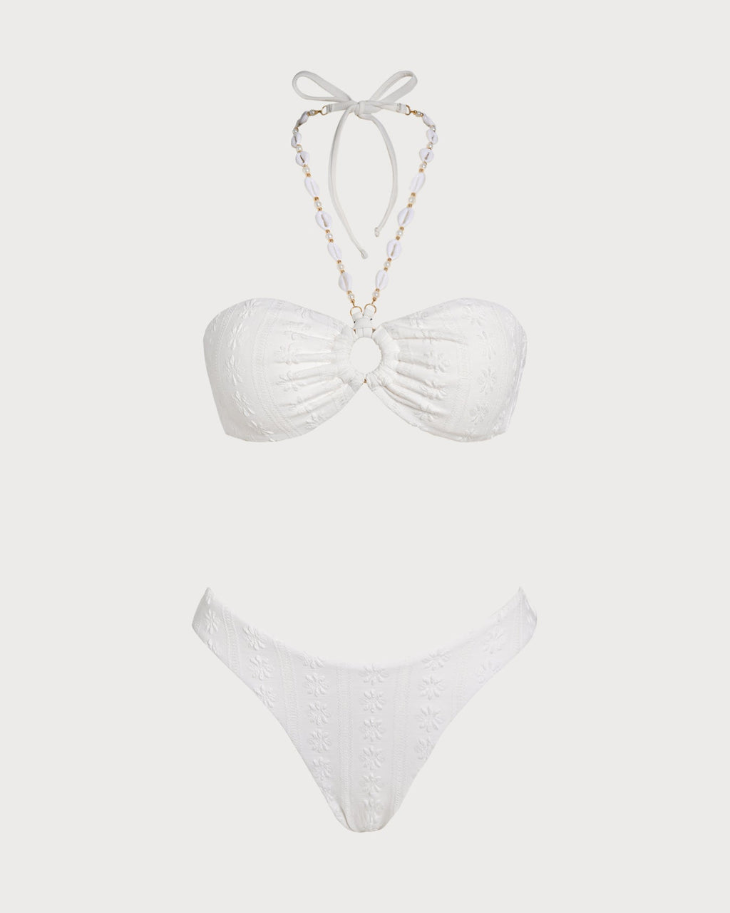 Jacquard-bandeau-bikinit halterneckillä, valkoinen